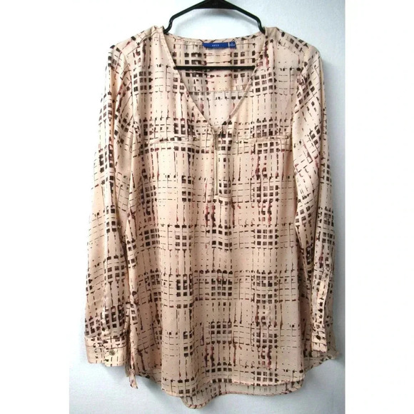 Apt. 9 Tops - Apt 9 V Neck 3/4 Zip Front Long Sleeve Blouse Peach Stripe w/ Gold Accents Sz Lg